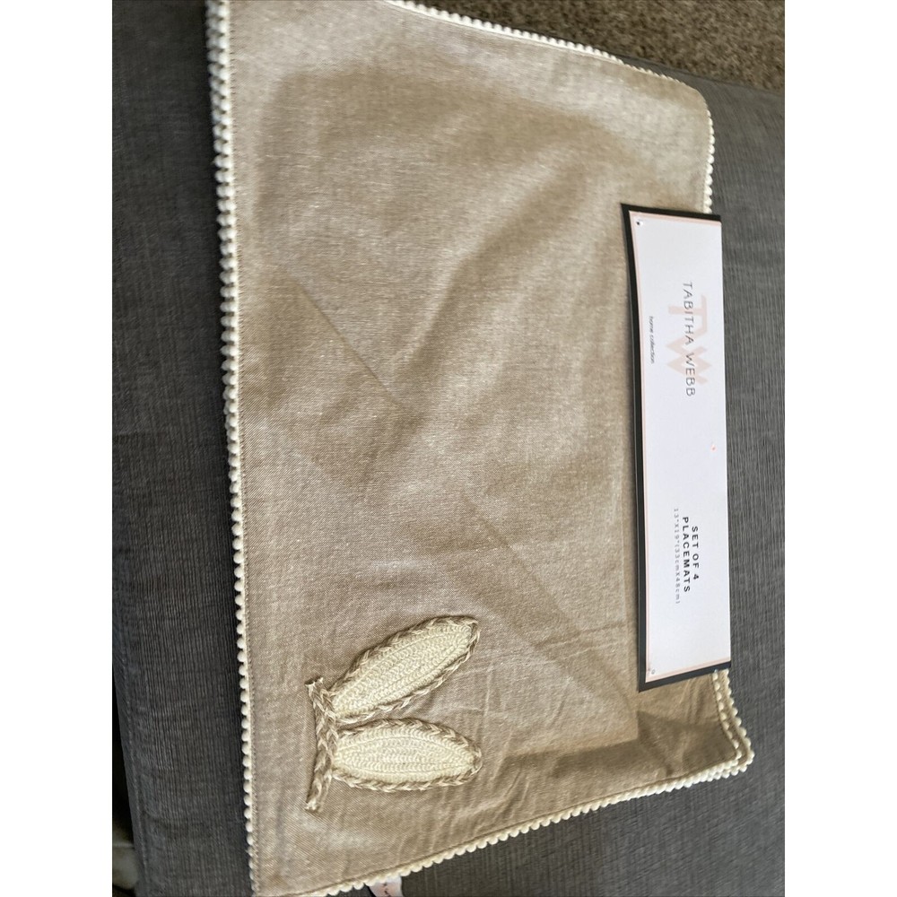 Tabitha Webb Anthropologie Easter Bunny Ears Embroidered Placemats Beige